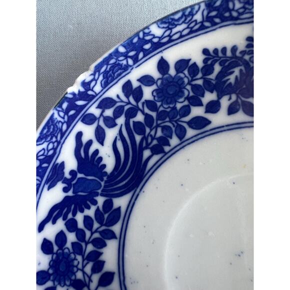 VTG Blue & White Porcelain Transferware Saucer 5.5" Japanese Chinoiserie Coastal - Picture 6 of 7